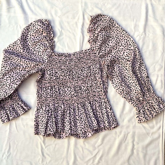 Who What Wear Tops - Who What Wear Pink Puff Sleeve Smocked Peasant Blouse Medium